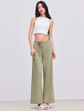 Cider Woven Low Rise Solid Knotted Wide Leg Trousers